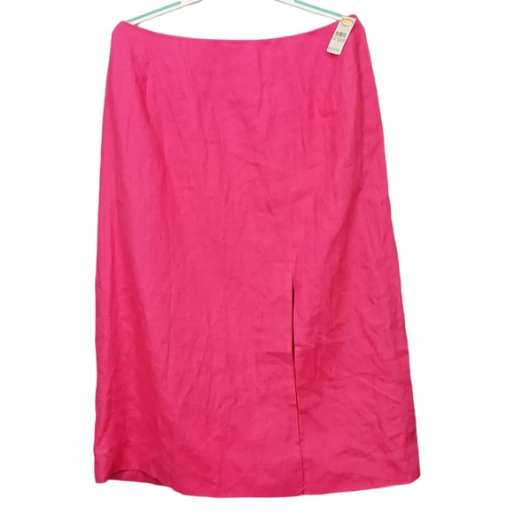 Talbots Skirt Womens 16W Petite Linen Midi Slit Lined Barbie Pink New Vintage - Picture 1 of 7